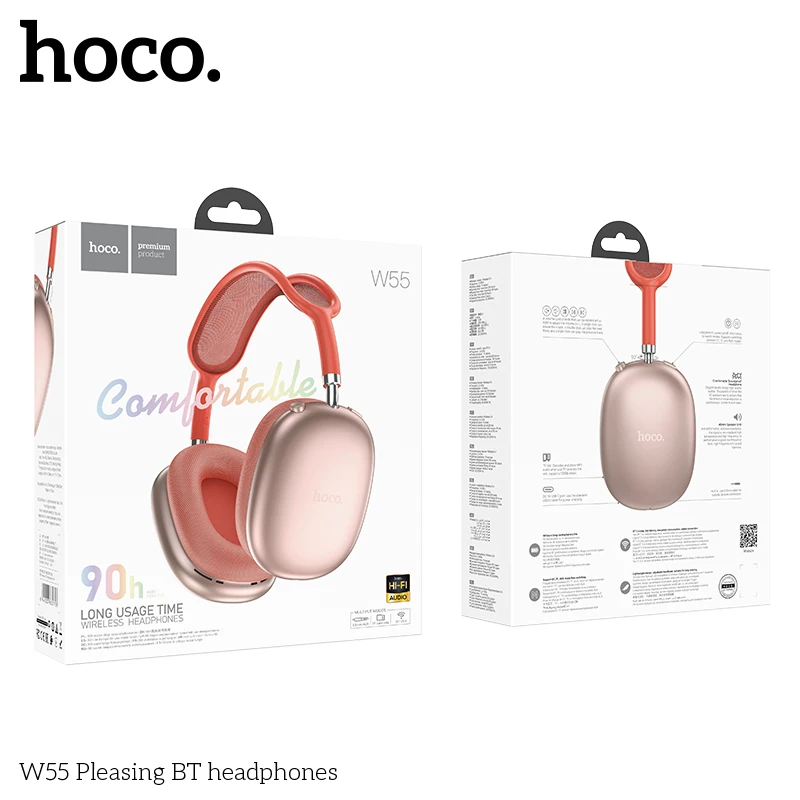 HOCO W55 Über Ohr Bluetooth Kopfhörer Drahtlose Musik Kopfhörer Mic HiFi Audio Headsets Stereo Sound Sport Kopfhörer 40MM AUX TF 3