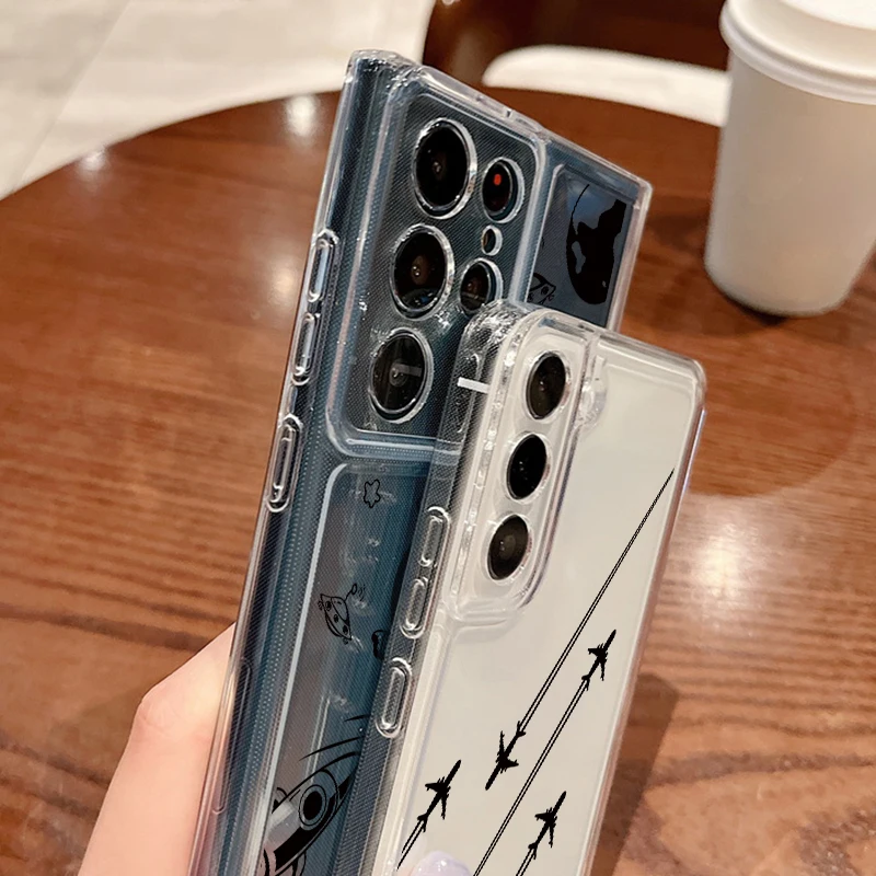 Przezroczyste etui z wzorem kreskówkowym do Samsung Galaxy A17 A14 A15 A55 A56 A54 A36 A26 S25 Edge S25 FE S23 Ultra S22 Plus, silikonowe.