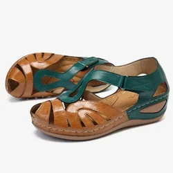 Women Shoes Summer New European and American Retro Round Head Sloping Heel Cross Buckle Women's Sandals Sandalias De Mujer