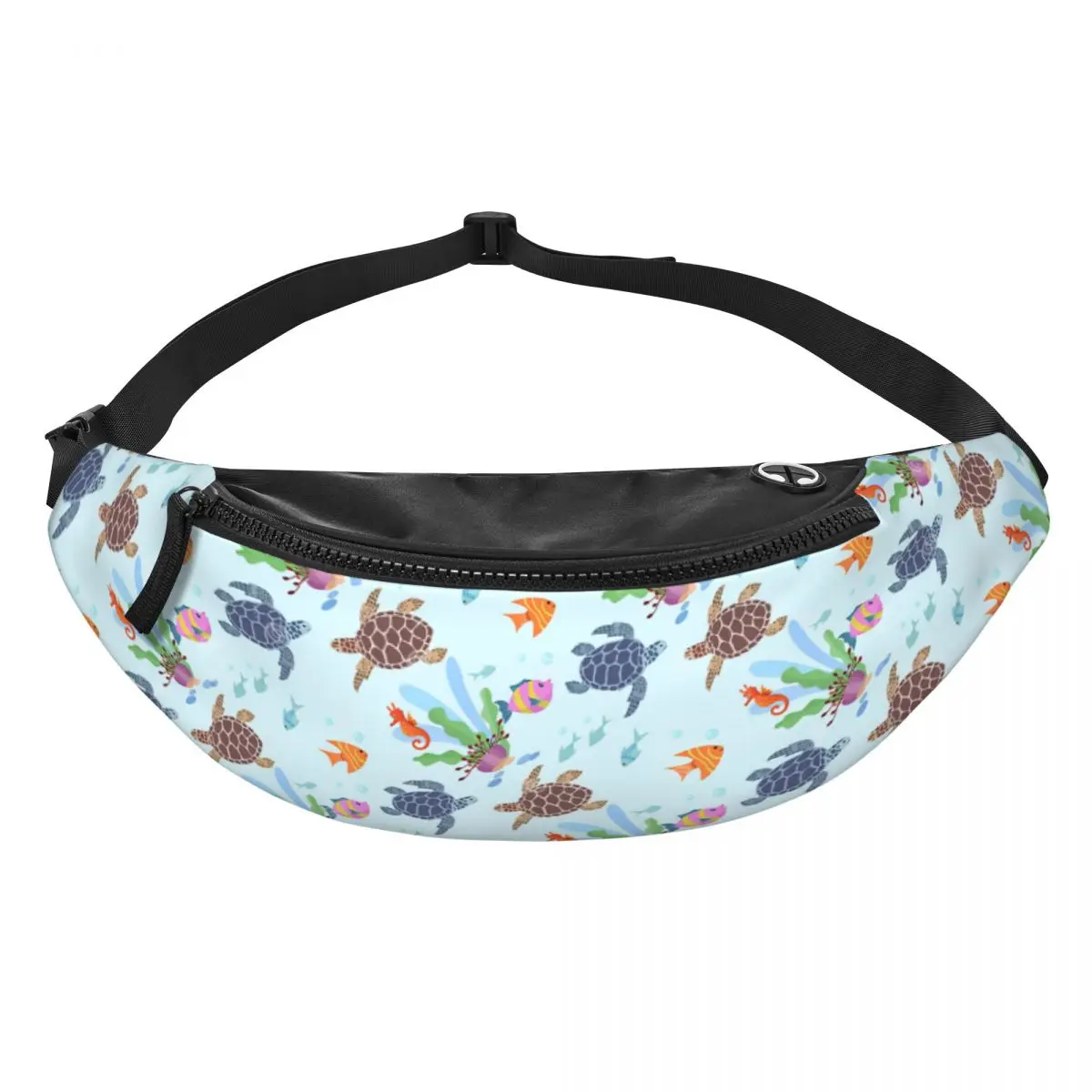 Ocean World-Sac banane à bandoulière pour homme et femme, tortues, poisson, hippocampe, vie marine, cyclisme, camping, téléphone, poudres d'argent