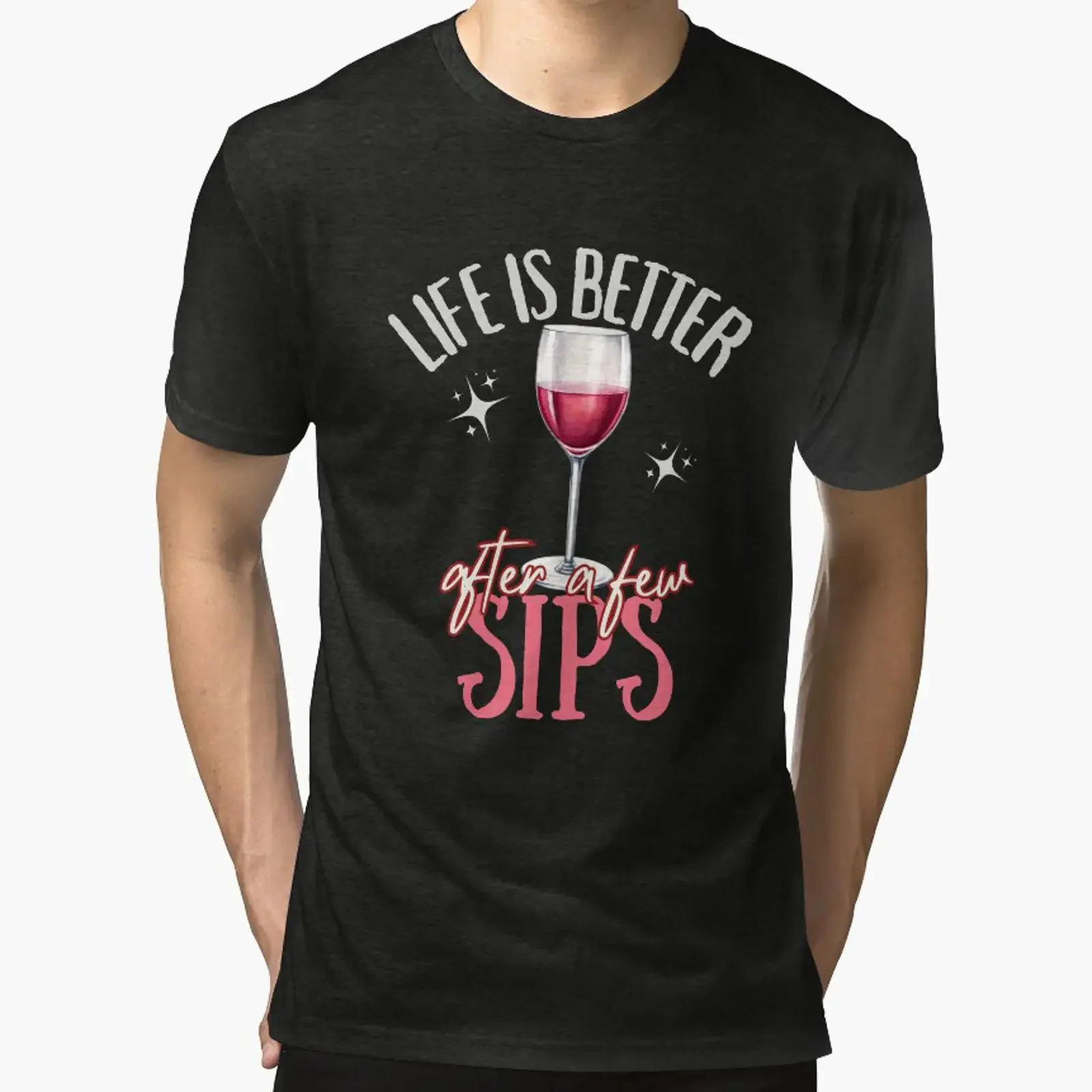 Das Leben Ist Nach Einigen Schlucken Besser Weinliebhaber Tri-Blend T-Shirt Vintage Gewaschen Unisex Herren Streetwear Weich Dehnbar Stilvoll
