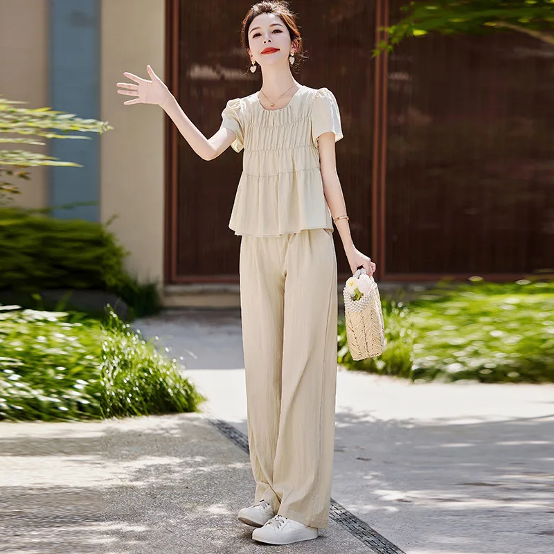 

Summer Wear a Whole Suit Casual Women 2024 New Fashionable Western Style Slimming Elegant and Beautiful Trousers Two-Piece Set