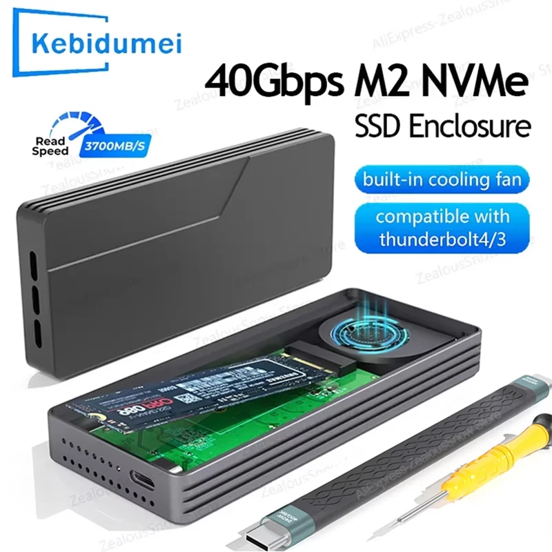 

Корпус USB4 M.2 NVMe SSD 40 Гбит/с Встроенный охлаждающий вентилятор для жилета M.2 NVME PCIE 8 ТБ Алюминиевый корпус, совместимый с Thunderbolt 4/3