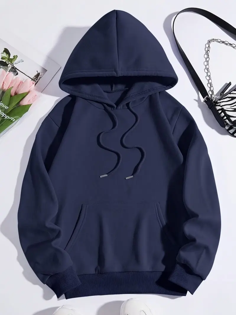 Women's Basic Style Simple Hooded Pullover Loose Long-Sleeved Casual Hoodie Top