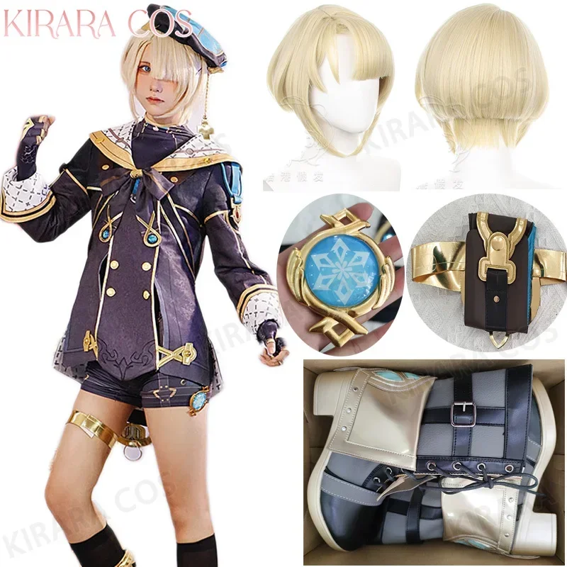 Freminet Costume Cosplay Parrucca Gioco di capelli Costumi di impatto per uomo Freminet Scarpe Stivali Abiti Set completo con cappello