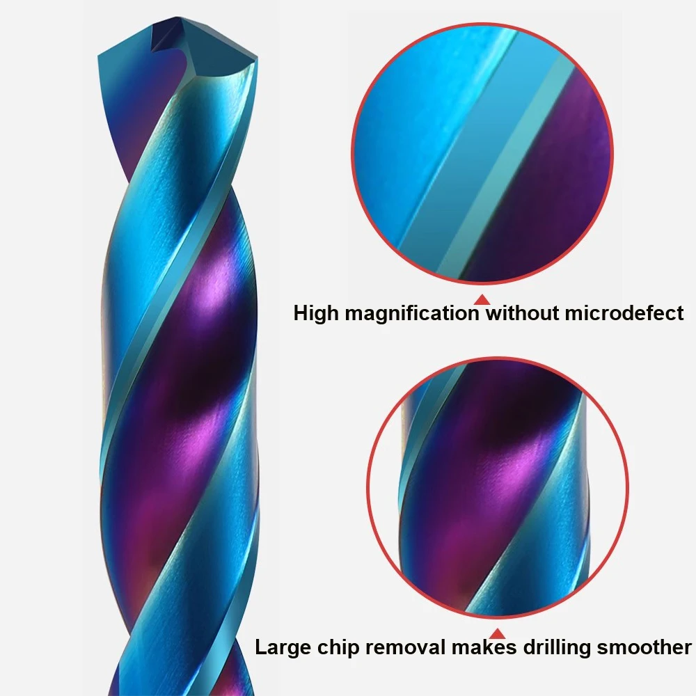 Vsharp HRC65 NACO4 Coating Solid Carbide Twist Drill Bit Tungsten Steel Drill Bit for Cast Iron Alloy Stainless Steel Aluminium