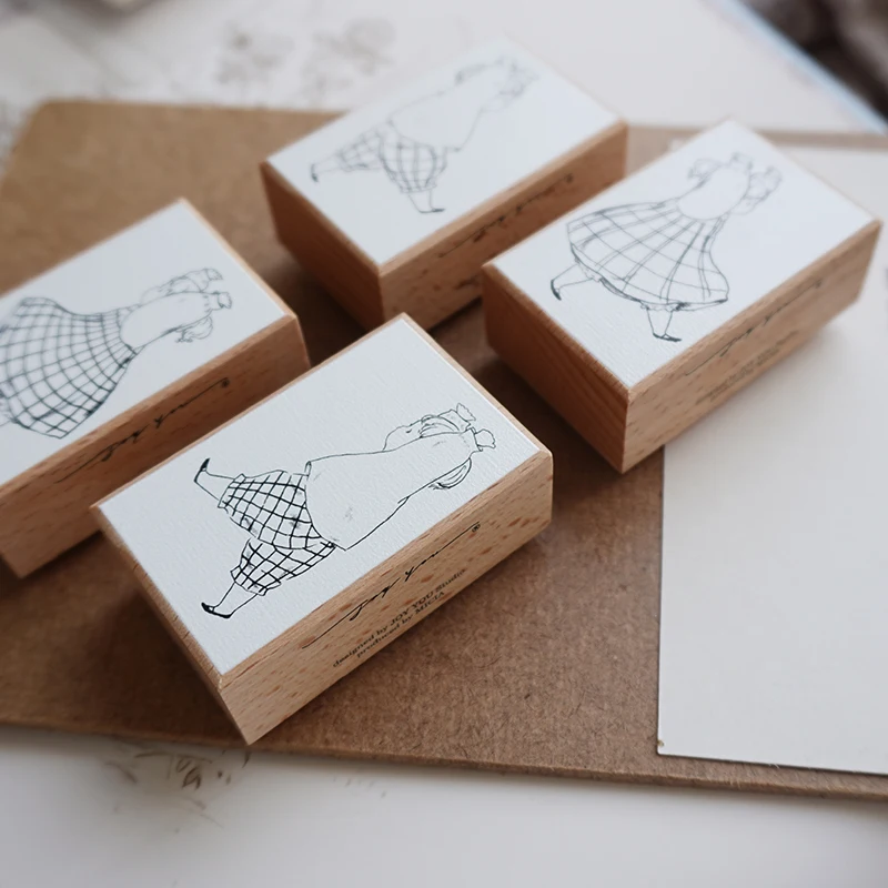 Lovely Lifting Girls Wooden Rubber Stamp Set DIY Scrapbooking Photo Album Card Making Wood Seal