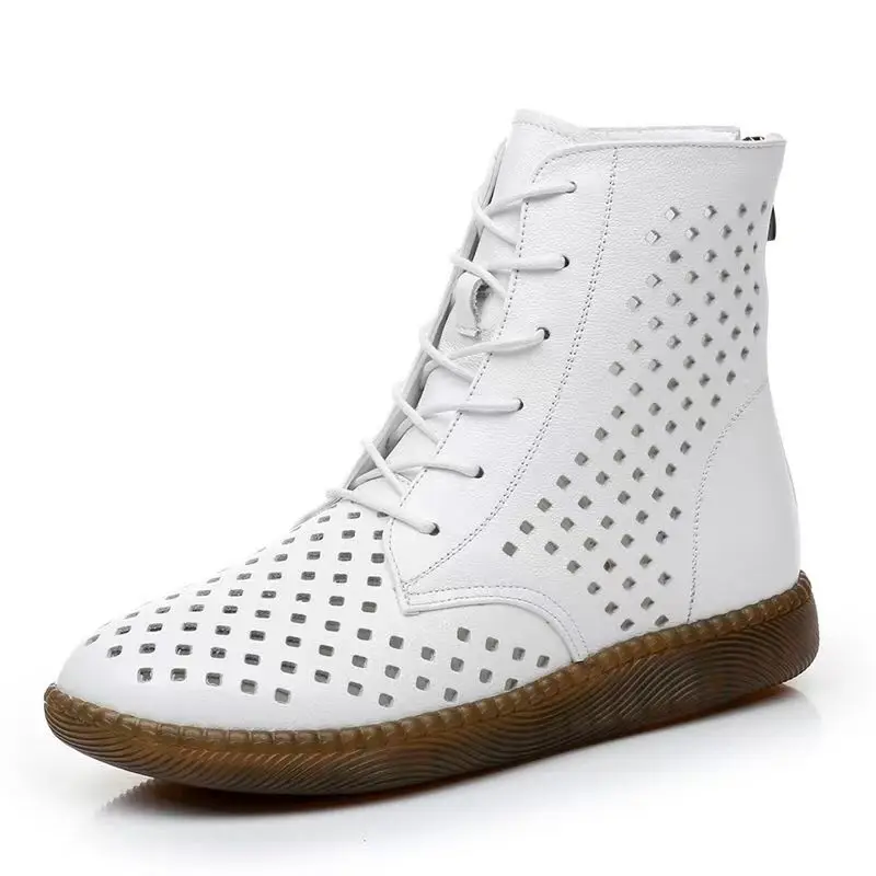 

Женские крутые ботинки большого размера на плоской подошве, весна-лето, новые ботильоны из натуральной кожи с мягкой подошвой и нескользящей шнуровкой