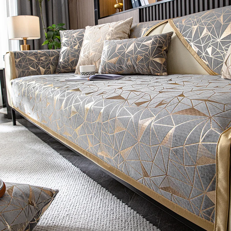 High-grade chenille living room sofa cover hot stamping process cushion universal non-slip sofa dustproof decorative cover
