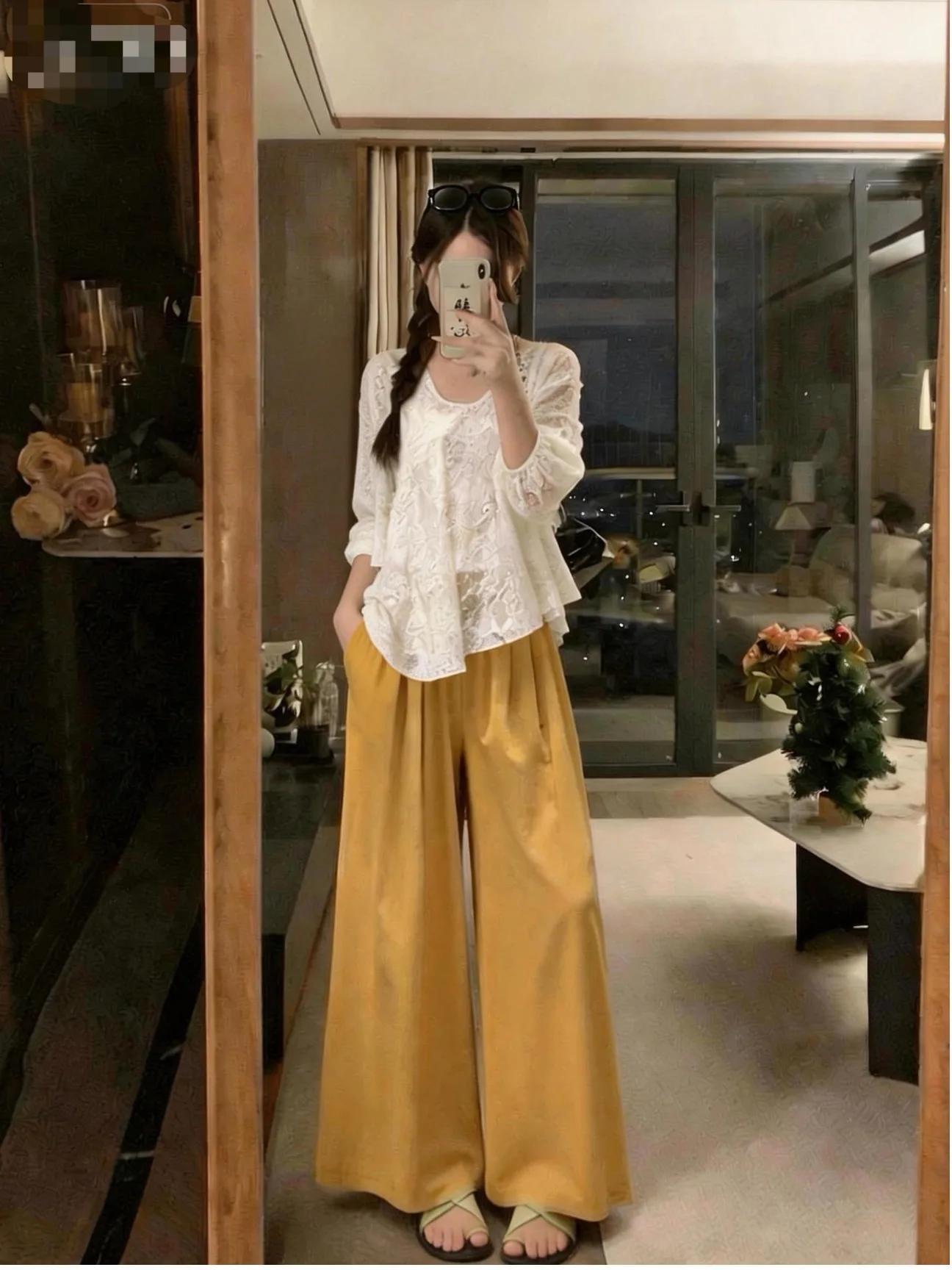 

plus Size Fashionable Embroidered Asymmetric Top And Wide Leg Pants Set White Camisole Loose And Versatile Women's Summer Outfit