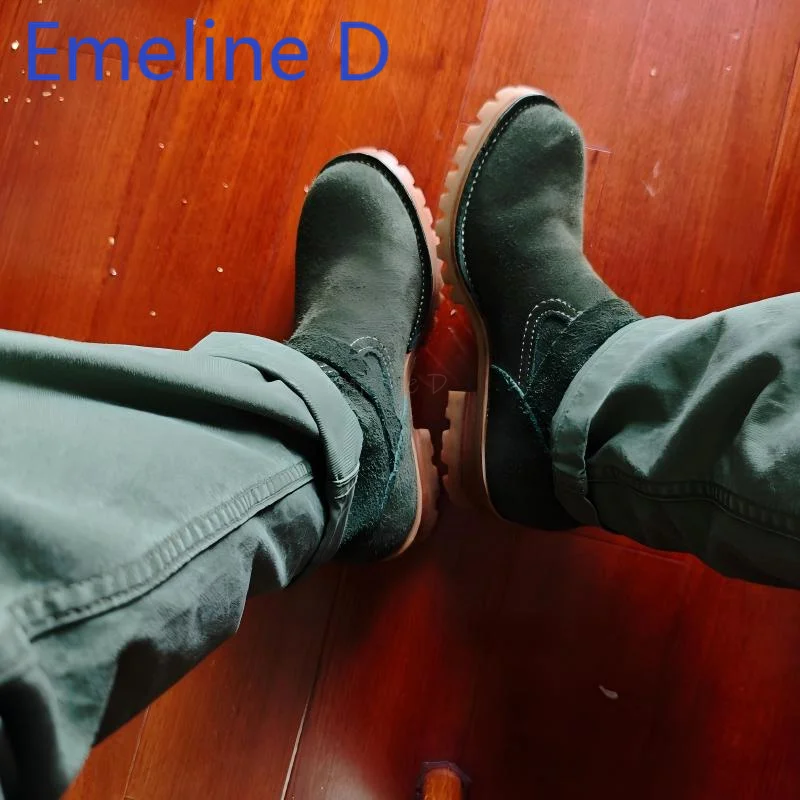 العسكرية الخضراء الجلد المدبوغ فارس الأحذية الرجعية مشبك معدني تصميم دراجة نارية الأحذية للرجال جولة تو منتصف الكعب أحذية قصيرة الساق #5