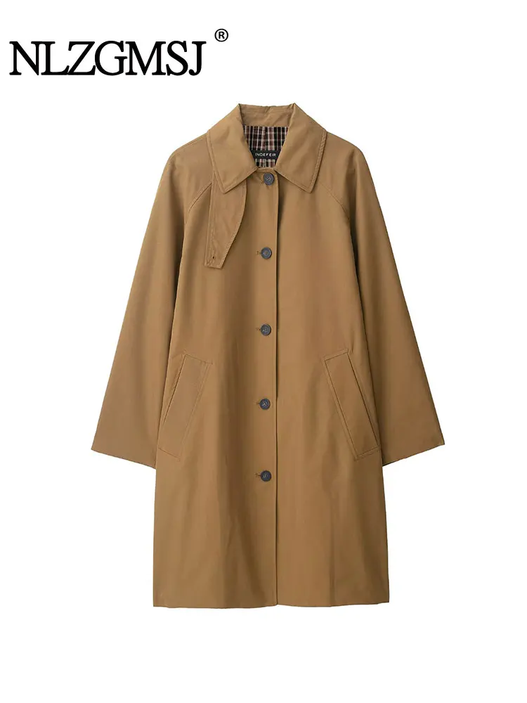 

NLZGMSJ Women 2025 Autumn Fashion Loose Coat Long Sleeve Turn Down Collar Pocket Single Breasted Trench Coat Casual Streetwear