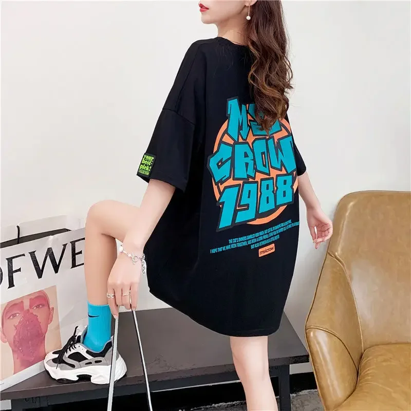 Top Female Baggy Graphic Women\'s T-shirt Summer Outfit Pink Long Clothing Korean Style Harajuku Fashion Reviews Many Clothes Tee