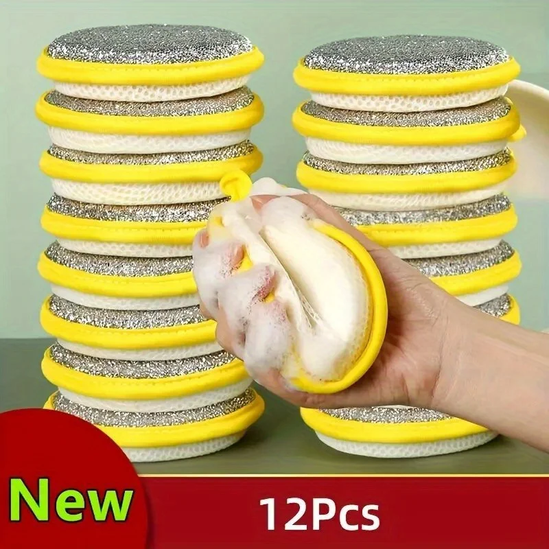 

12Pcs Kitchen Cleaning Sponge Set Scouring Pads Dishcloths Washable Household Cleaning Tools for Sink Stove Pot