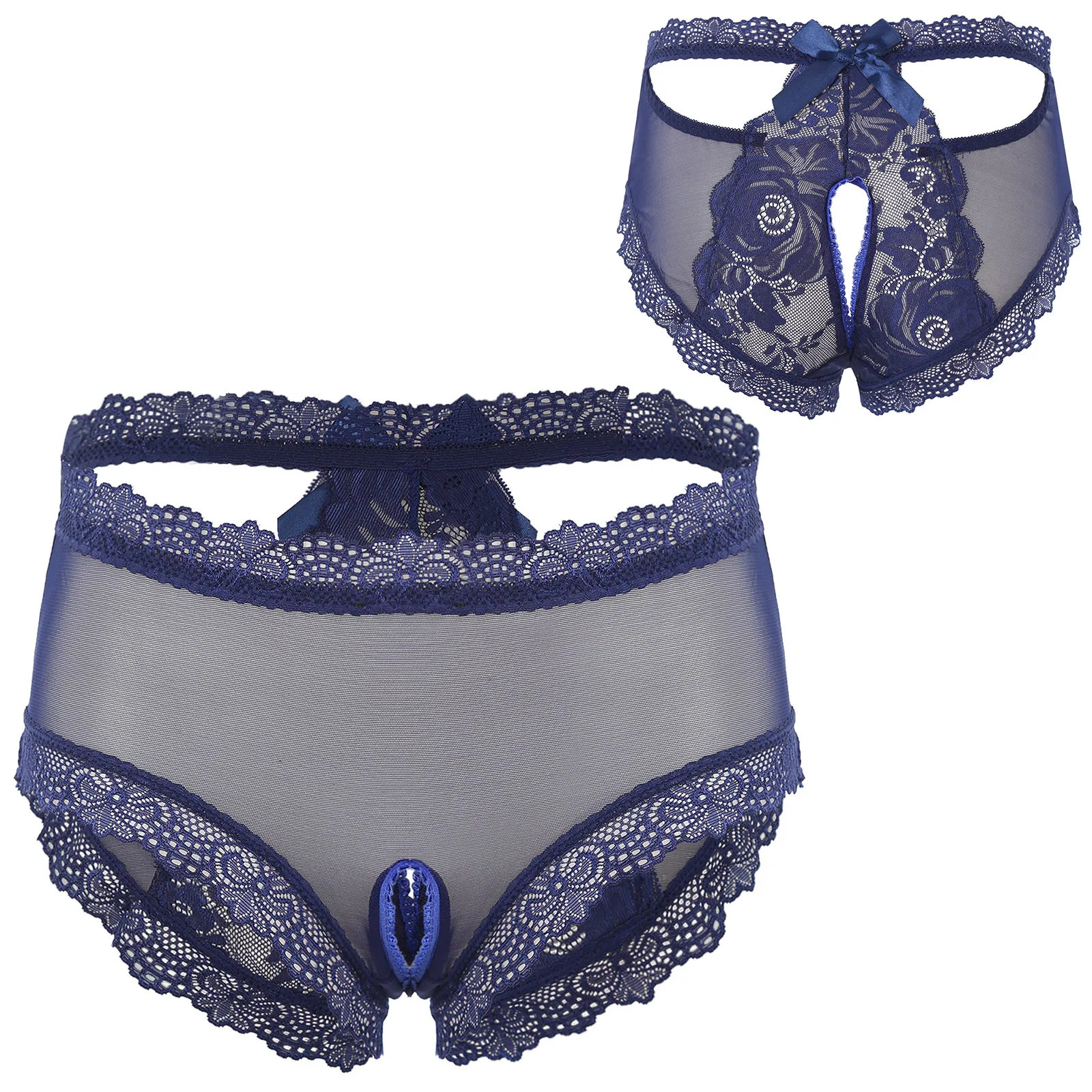 

Open Butt Briefs Womens Sissy Lace Mesh High Waist Underwear Trim Open Cortch Panties Briefs for Tempting Lingerie Nightwear