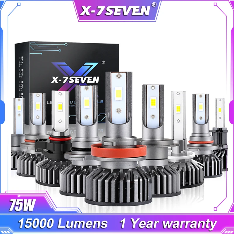 X-7SEVEN X-F2 75W 15000LM 6500K LED Headlight Bulb For Car 9004 9005 9006 9007 9012 H1 H4 H7 H11 H13