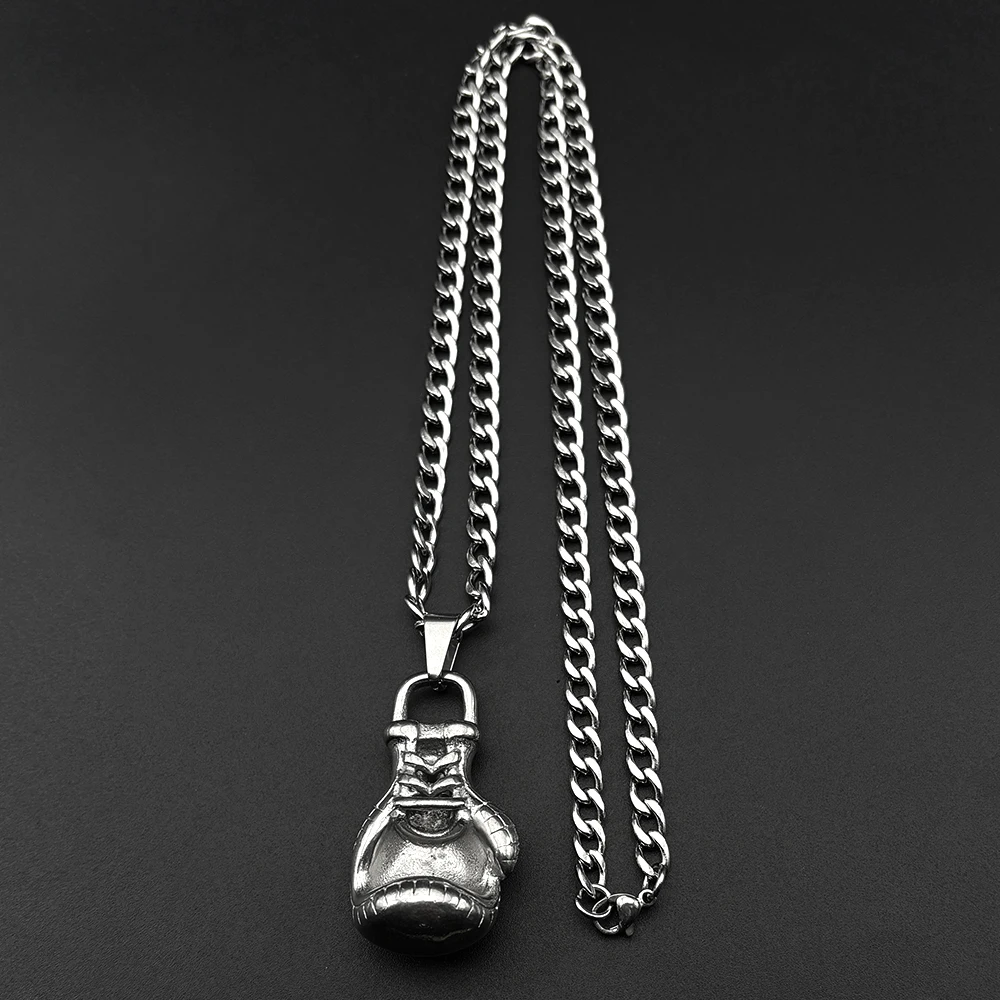 Boxing Gloves Pendant Necklace for Men Titanium Stainless Steel Silver Color Vintage Sports Lovers Fitness Hip Hop Jewelry Gift