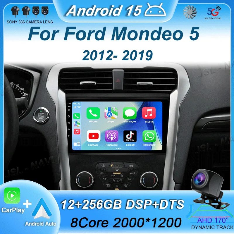 

Android 15 Carplay Auto 4G WIFI GPS для Ford Mondeo 5 Fusion 2012-2019 Автомобильный радиоприемник Мультимедийный плеер Видео Стерео головное устройство 2din