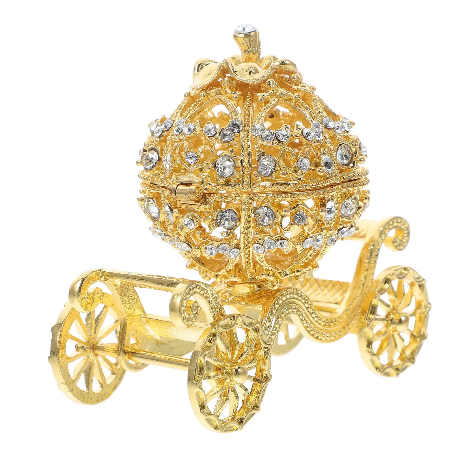 

Элегантная шкатулка для украшений из цинкового сплава в форме тыквенной кареты, с откидной крышкой и разъемным основанием для колец, серег, мелких украшений, декор для гостиной, украшение для стола