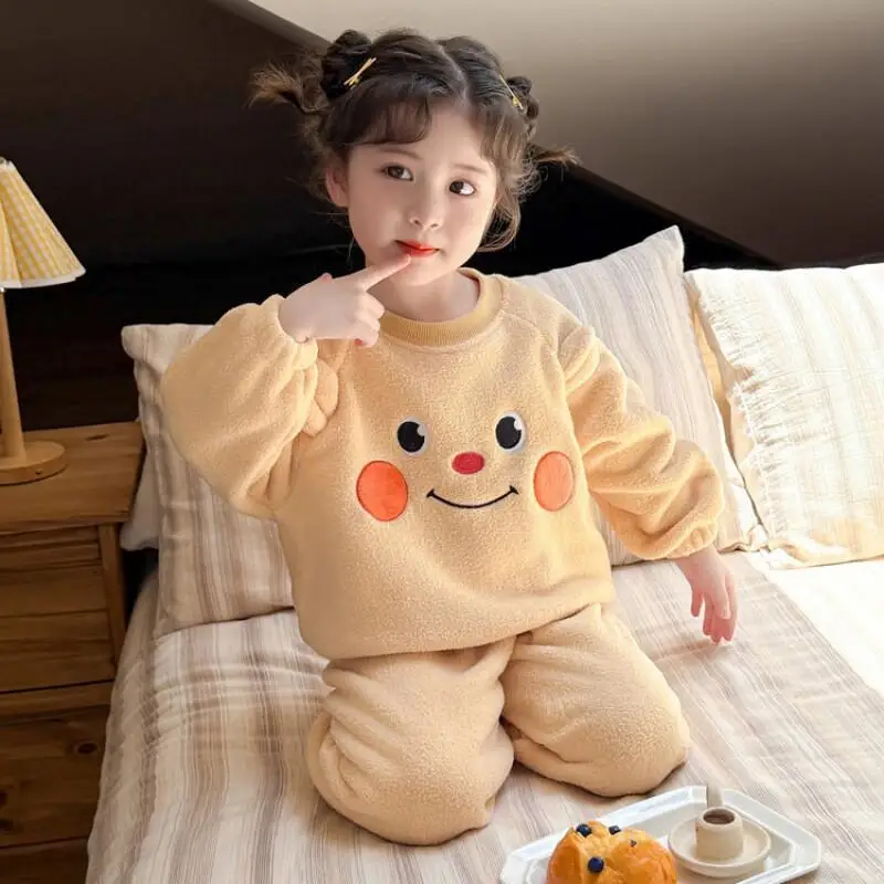 

2025 Girls Baby Flannel Sleepwear Autumn Winter Kids Cute Cartoon Bear Long-Sleeved Pjs Set Thicken Loungewear Pajama Set Gifts