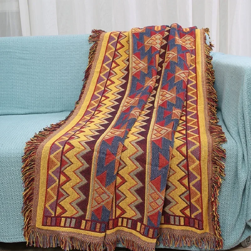 Bohemia Style Knitted Cotton Blanket Sofa Cover Geometric Jacquard Coverlet for Living Room Decor Tapestry Bedspread on the Bed