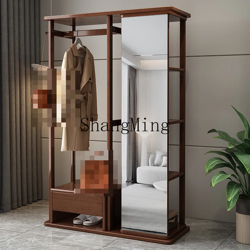 

FG solid wood dressing mirror hanging hanger integrated rotating full body mirror home coat rack mirror