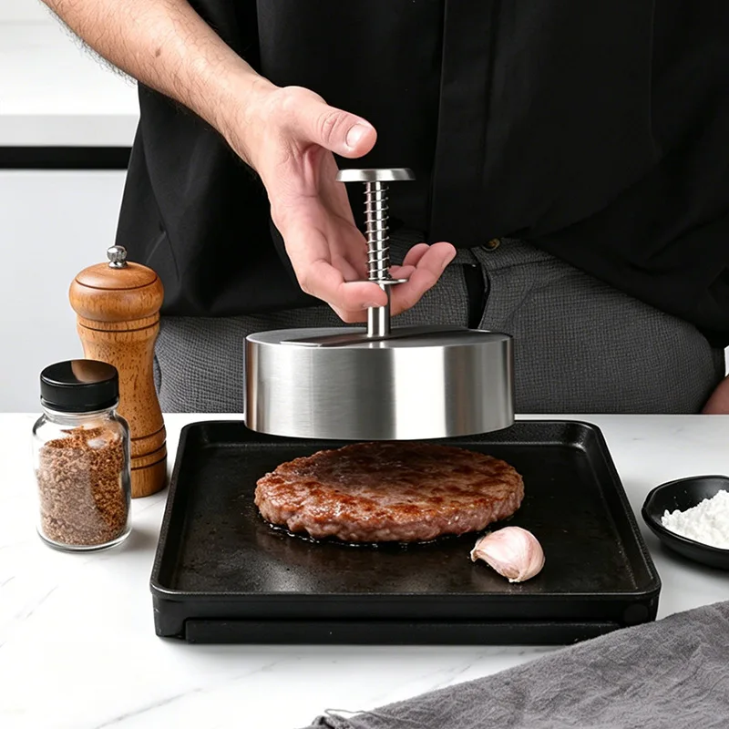 Hamburger Patty Maker Press Stainless Steel Non-Stick Round Manual Rice Ball Mold Thickness Adjusted Kitchen Beef BBQ Tools