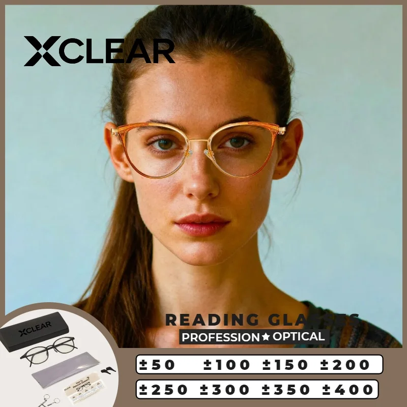 

XCLEAR Luxury Reading Glasses Women Metal Vintage Retro Texture Anti Glare Durable Lightweight Skinny Face Comfortable Eyewear