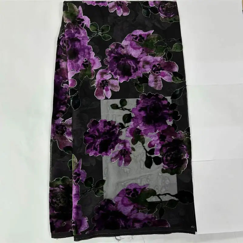 2023 Latest Design High Quality Embroidery Pprinted Velvet Silk Fabric Sewing Textile Material 5 Yards.LX3.12