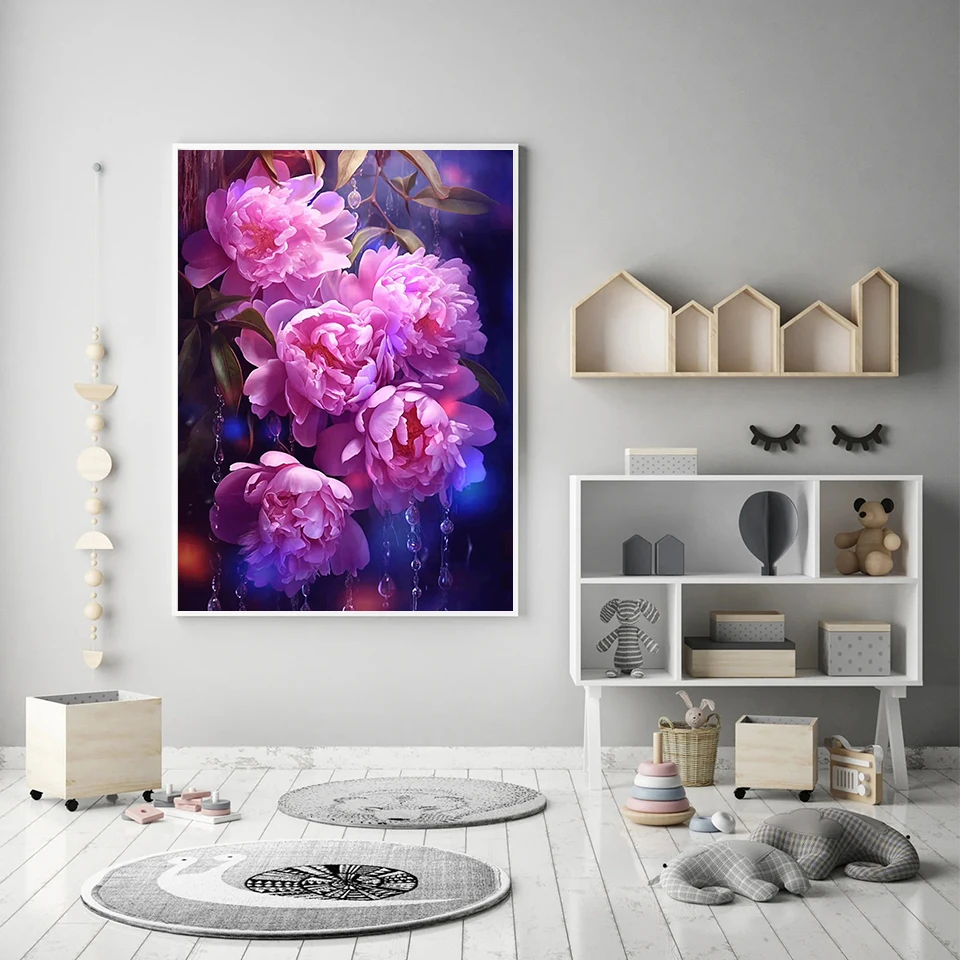 MomoArt Full Round Diamond Embroidery Peony Picture Rhinestones Mosaic Flower Diamond Painting Rose New 2024 Wall Art