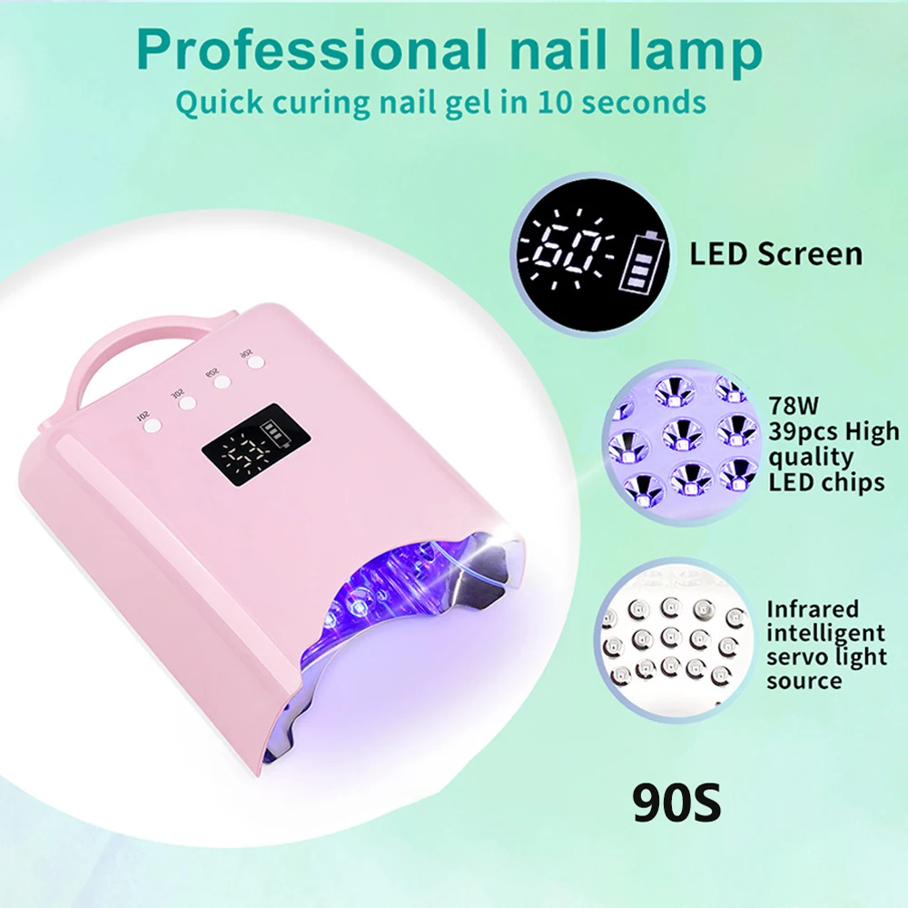 78 واط قابلة للشحن الأشعة فوق البنفسجية LED مانيكير اللاسلكية مسمار مصباح لعلاج هلام البولندية مسمار مجفف اللاسلكي باديكير ضوء 39 المصابيح الولايات المتحدة التوصيل #2