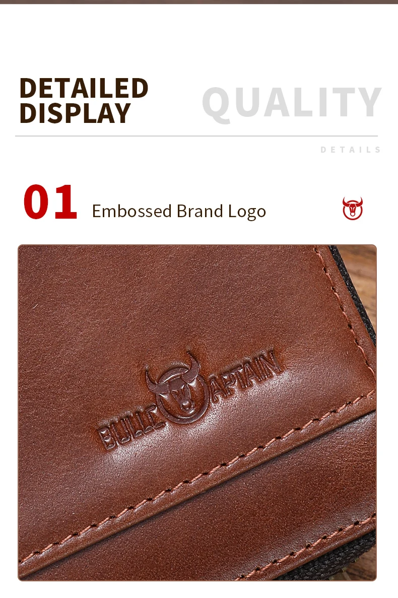 BULLCAPTAIN Geldbörse Retro Vintage Geldbörse Europäischer und Amerikanischer Horizontaler Stil Echtes Leder RFID Münz- und Kartenhalter Geldbörsen – Detail 13