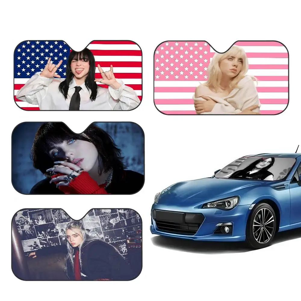 American female singer B-Billie E-Eilish Car Sunshade Shield Windshield Window Sun Blocker Cover Interior Protection