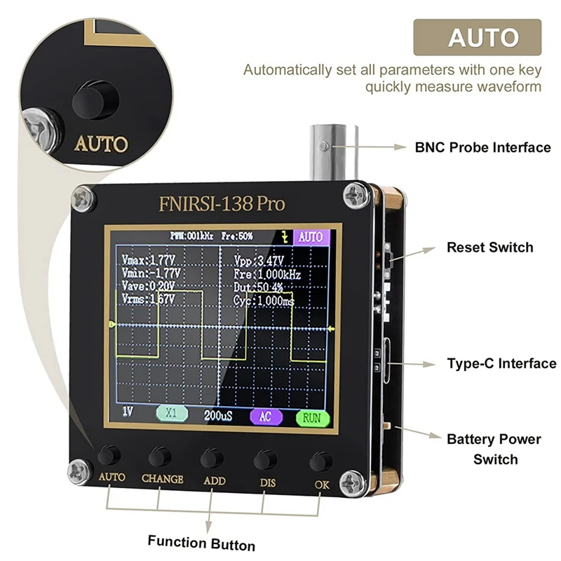 HOT SALE LCD Handheld Digital Oscilloscope Kit - 200Khz Digital Oscilloscopes Portable 2.5Ms/S Sampling Rate, 80Khz Pwm, Trigger