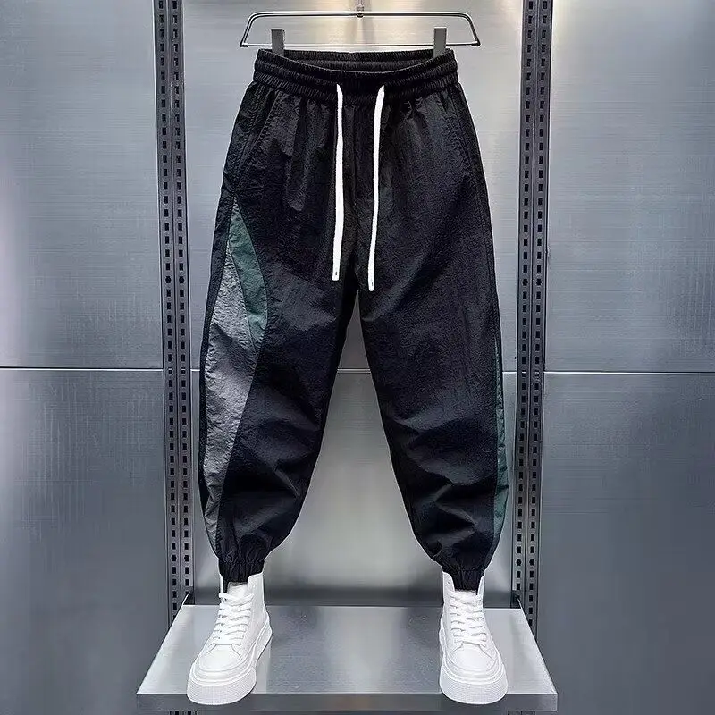 

Мужские летние спортивные брюки свободного кроя с широкими штанинами, повседневные брюки-харемы длиной 7/8, с полосатыми вставками и манжетами, для отдыха