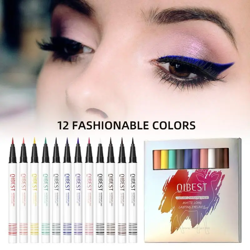 Set di Eyeliner liquido opaco da 12 pezzi Eyeliner liquido impermeabile opaco facile da applicare liquido per Eyeliner opaco arcobaleno a lunga durata