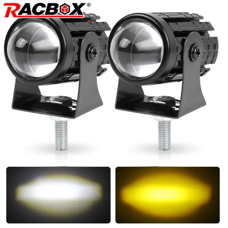 

Universal Mini Motorcycle LED Headlight Projector Lens Dual Color ATV Scooter Driving Lamp Fog Light Auxiliary Spotlight Lamp