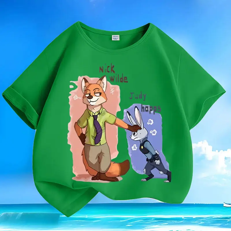 

Детская футболка Crazy Zootopia Fox Rabbit из чистого хлопка, одежда для родителей и детей с принтом ярких цветов, новая модная одежда с короткими рукавами