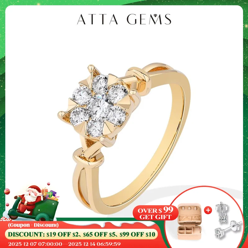 

ATTAGEMS Classical 0.2ct Moissanite Ring For Women Flower Cluster Design D VVS1 925 Sterling Silver Wedding Rings Fine Jewelry