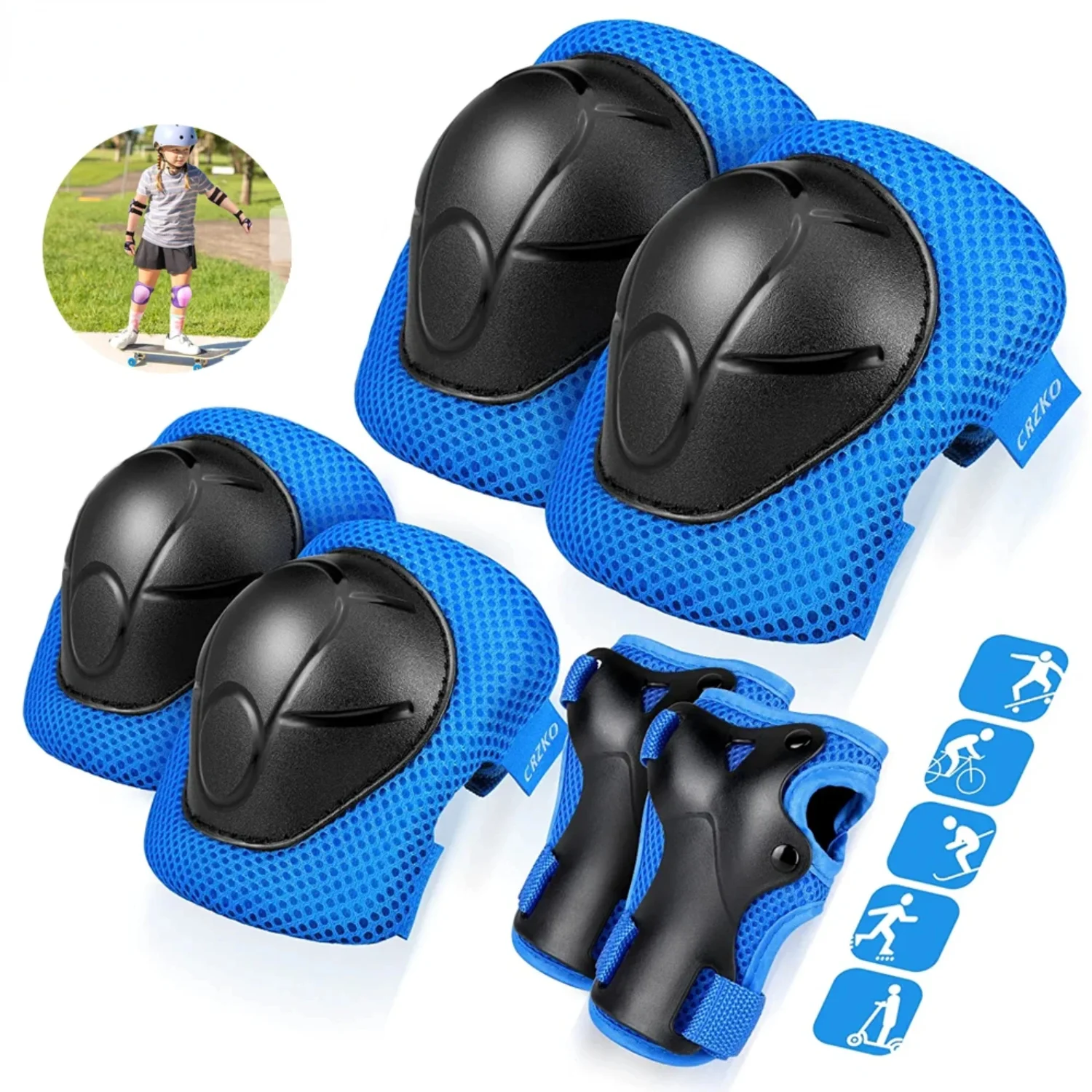 

Protective Gear, Knee Pads Elbow Pads 6 In 1 Set with Wrist Guard Rollerblading Skateboard Cycling Skating Bike Scooter