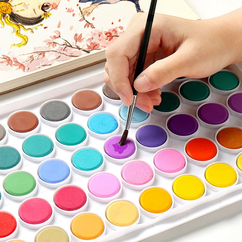 36 Farben Feste Aquarellfarben + Pinsel mit abnehmbarer Box Zeichen- und Malwerkzeuge Kindergeschenk