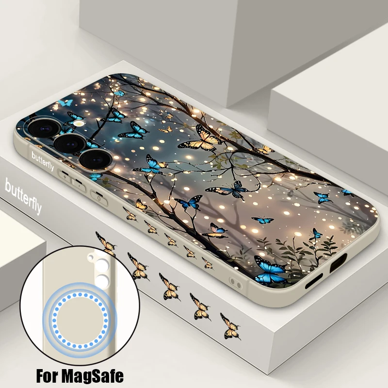 Im Dunkeln leuchtende Schmetterlings-Magnet-Handyhülle für Samsung Galaxy S26 S25 S24 S23 S22 Ultra Plus S24 S25 FE Stoßfeste TPU-Hülle