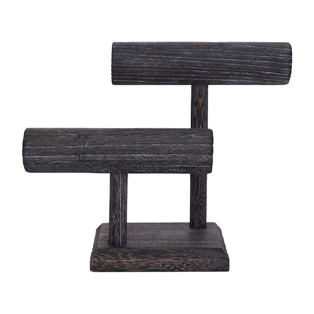 

1pc Solid Wood Vintage Jewelry Display Stand Dark Gray Scrunchie Organizer Rack Hair Tie Holder Wooden Display Rack For