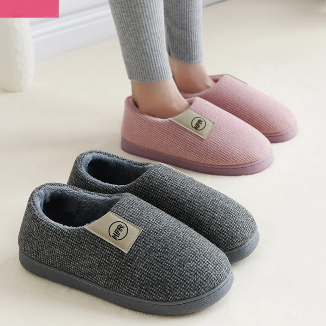 Men's slippers Winter Solid Color Wrap Heels Plush Slippers Non-slip Warm Women Men Home Casual Cotton Shoes Big Size 48 49