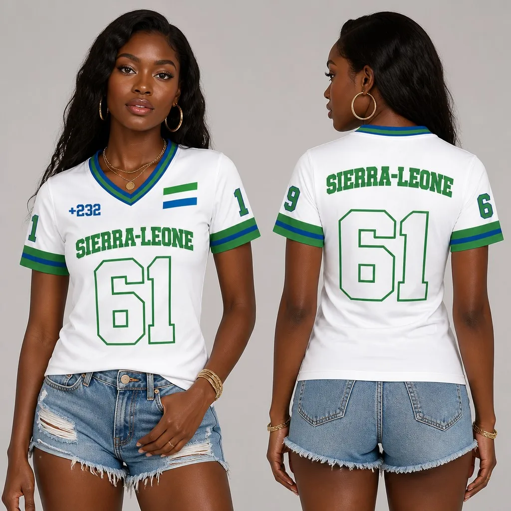 Damen Slim Fit V-Ausschnitt Kurzarm-T-Shirt, Sierra Leone Personalisierter Fan-Print, Modisches Damenbekleidungs-Geschenk-Oberteil – Detail 4