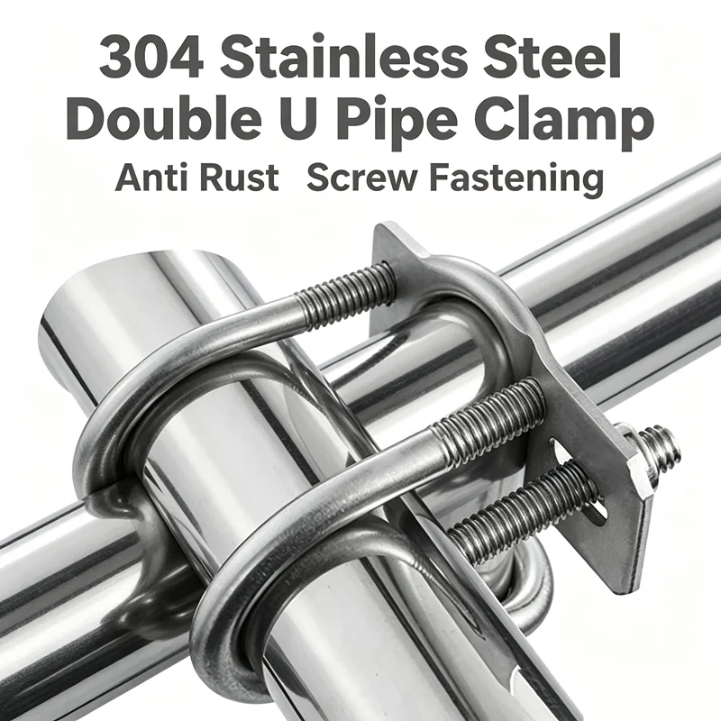 304 Stainless Steel Double U Pipe Clamp Anti Rust Screw Fastening Tube Retaining Clip