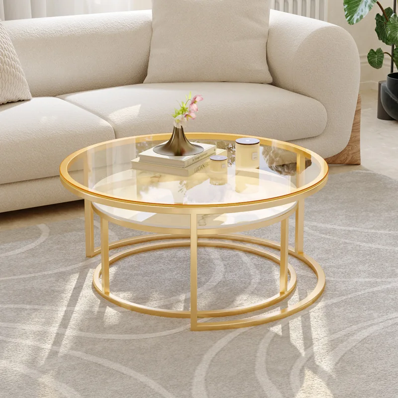 Internet famous glass coffee table, living room, household small unit, cream style, light luxury