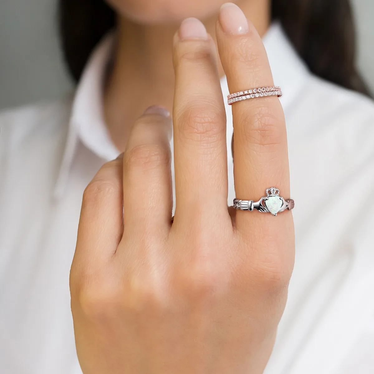 Anillos Claddagh de plata U7 de 3mm y 925 con piedras natales de corazón, anillo ajustable de 6x9,mm para mujer, joyería de cumpleaños y boda, regalo para ella