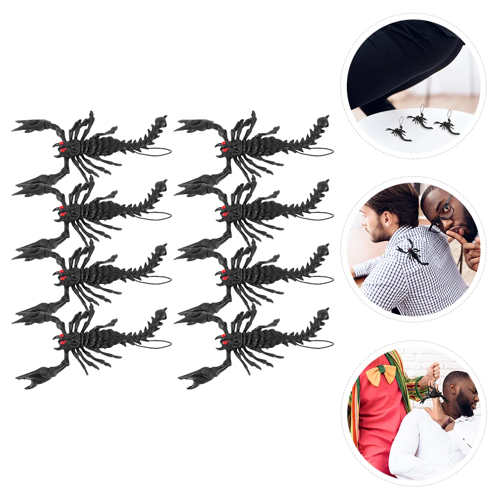 8 Pcs Scorpion Festival Cosplay Props Artificial Halloween Simulation Decorations Black Trick Toy Plaything