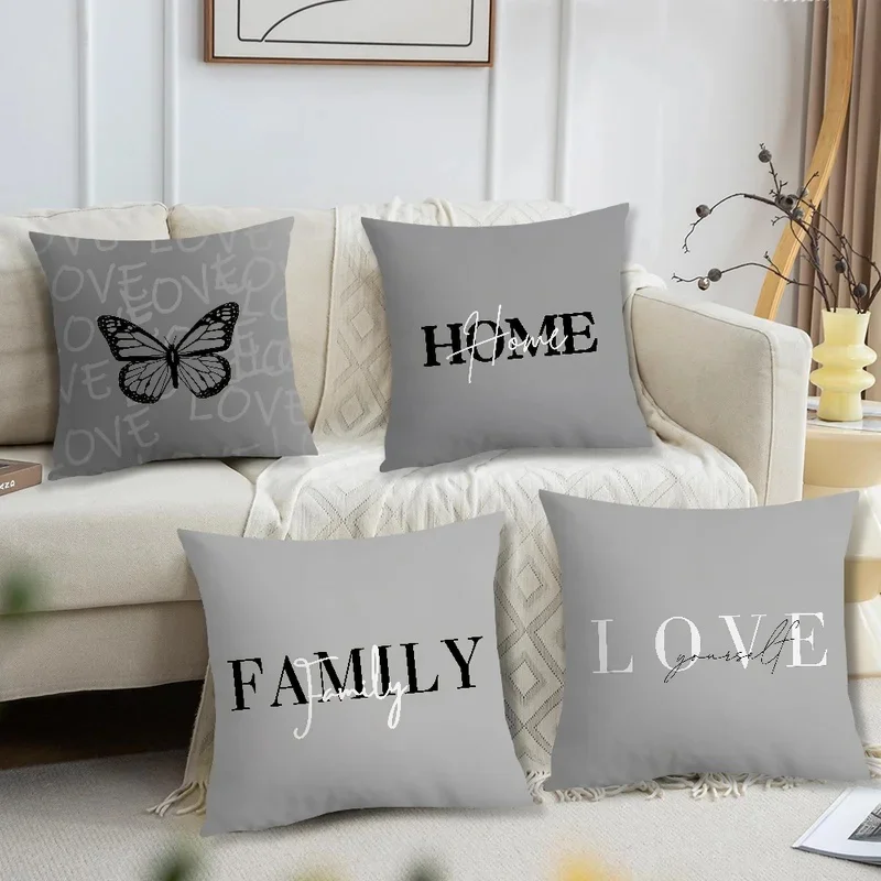 Flower Pattern Love Comfortable Soft Pillow Case White for Sofa Living Room Home Office Decor Gray Geometry Protective Covers